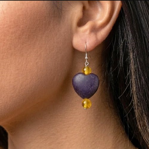 Aretes Corazón de calma y Paz de Ámbar Báltico con plata Esterlina Ley .925