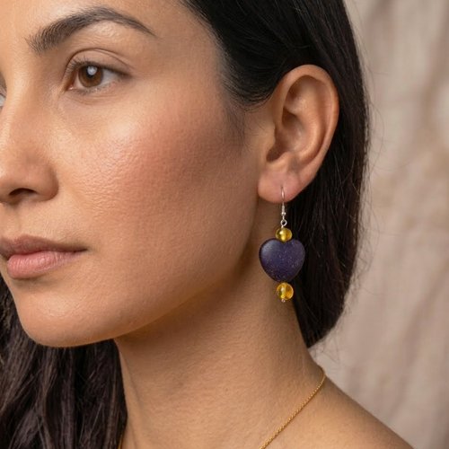 Aretes Corazón de calma y Paz de Ámbar Báltico con plata Esterlina Ley .925 - Imagen 3