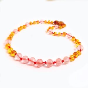 Collar Unisex ámbar báltico Isis Miel/Rosa con hilo rojo para el Mal de Ojo