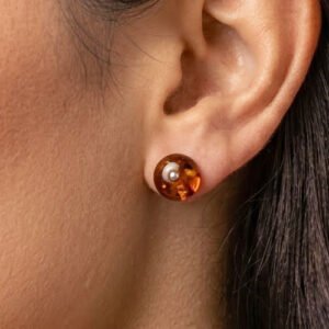 Aretes Broqueles de Ámbar Báltico Café con plata Esterlina Ley .925