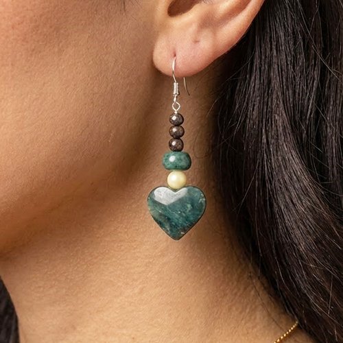 Aretes Corazón de Buena Fortuna de Ámbar Báltico con plata Esterlina Ley .925
