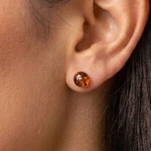 Aretes Broqueles de Ámbar Báltico Café con plata Esterlina Ley .925